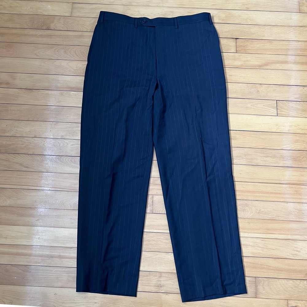 Canali Mens Large Navy Blue Pinstripe 100% Pure Virgin Wool Dress Pants Italy